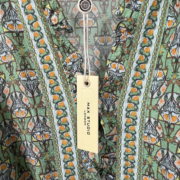 Max Studio Plus NWT Maxi Dress 1X Green Boho Floral Ruffle Milkmaid Cottagecore - Picture 9 of 9